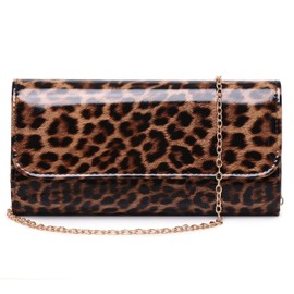 Patent Leather Envelope Clutch Womens Evening Handbag Stylish Shoulder Bag Purse for Christmas Wedding Party Prom (Leopard Print 018)