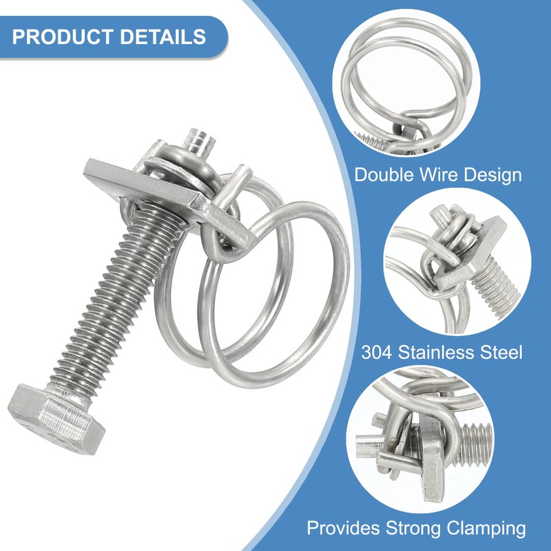 PATIKIL 16-19mm Adjustable Double Wire Hose Clamp 10pcs 304 Stainless
