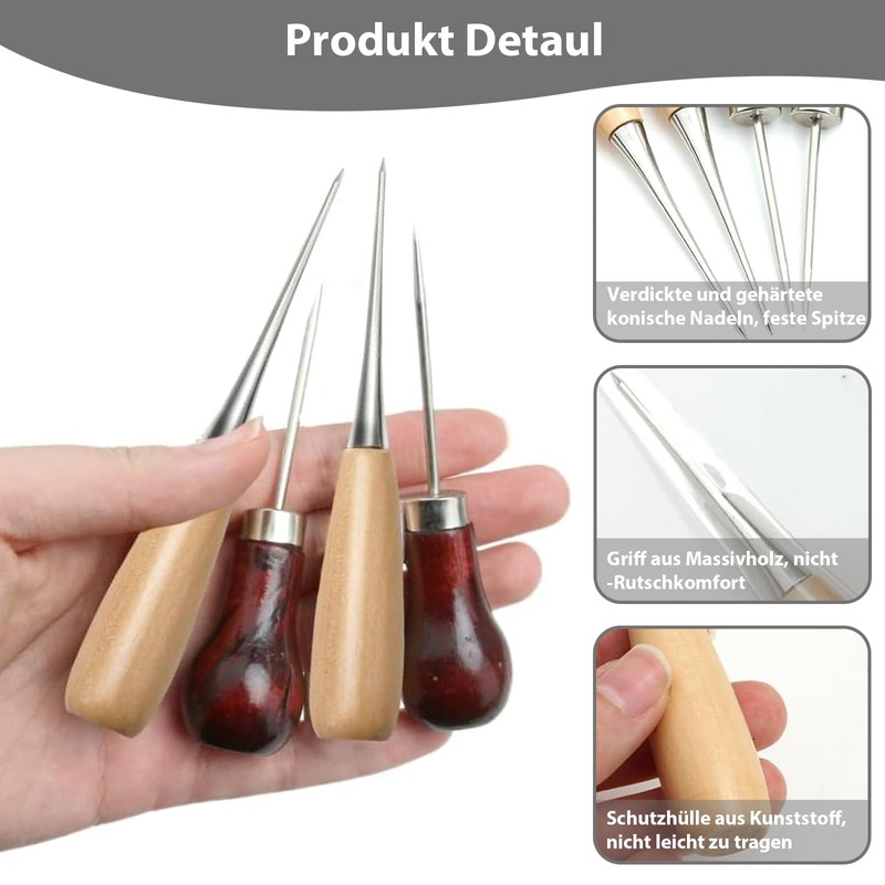 HARY 4Pcs bradawl Tool Gourd Shape Leather Tools Brown Beige