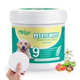 PorLuuv Hypoallergenic Eye Wipes for Dogs & Cats – Gentle Dog Eye Wipes Cleaner with 9X Cleaning Power, Natural Dog Fece Wipes Gently Remove Tear Stains, Crust, Discharge & Debrist, 120Pcs, Unscent