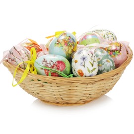 com-four® 4X Osterkörbchen mit 100g Deko Gras und Eierfarben - Bastkorb mit Ostergras und Eierfarben in 5 Farben (Set Natur braun 5)