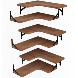 LEOPO Corner Floating Shelves Set of 6, Hardwood Storage Shelves, Cozy & Dependable Floating Shelves for Bedroom, Living Room, Kitchen, Office and More
