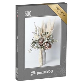 puzzleYOU: Jigsaw Puzzle 500 Piece Dried Flower Arrangement in a Stylish Pink Vase - From the Flower Vases, Flowers & Plants Puzzle Collection