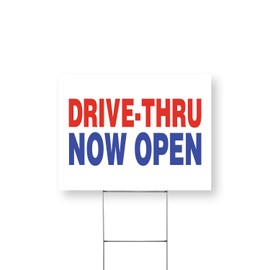 Drive Thru Now Open Yard Sign 12 Inch x 16 Inch Single Sided Weatherproof Heavy-Duty Plastic with Stake | Convenient Service, Restaurant Promotions, New Locations | Made in USA