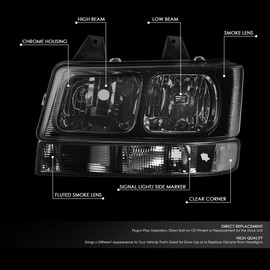 DNA MOTORING HL-OH-CEGS03-4P-SM-CL1 Pair of OE Style Headlights & Bumper Turn Signal Lights Compatible with 03-14 Express Savana 1500/03-23 Express Savana 2500 3500,Smoked/Clear