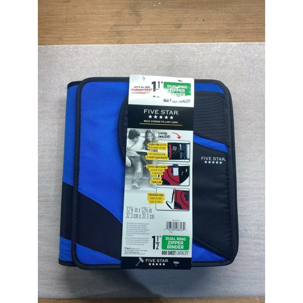 Five Star Zipper Binder Organizer 1 1/2" 800 Sheet Capacity