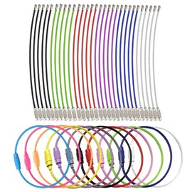 HIZEMLK 24PCS Stainless Steel Loops, Assorted Colored Coated Wire Keychain Cables, Cable Wire Key Ring, Colored Cable Ring for Keychain Luggage Tags