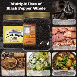 Rani Black Pepper Whole (Peppercorns), Premium MG-1 Grade 16oz (1lb) 454g Bulk PET Jar ~ All Natural | Gluten Friendly | Non-GMO | Kosher | Product of Vietnam | Perfect size for Grinders!