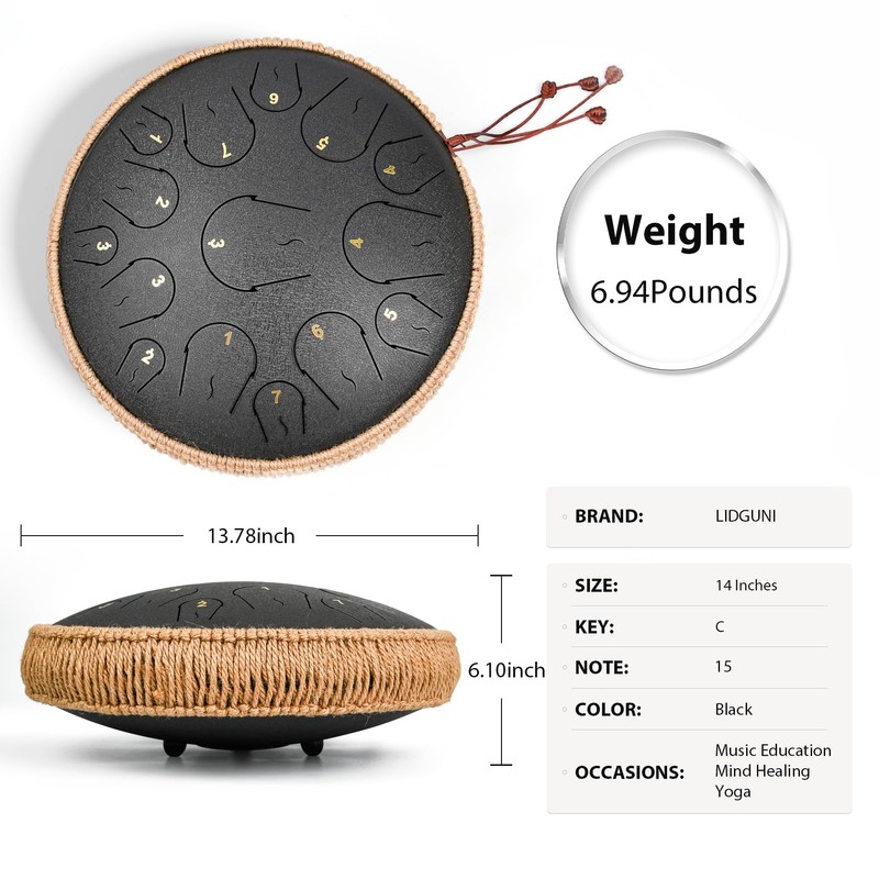 Steel Tongue Drum - 14 Inch 15 Note Tongue Drum