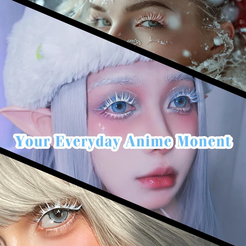 White Lashes with Bottom Lashes, Wispy Manga Colored Eyelash Strip