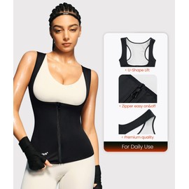 Junlan Sauna Suit for Women Waist Trainer Vest for Women Sweat Tank Top Shaper for Women with Zipper (Black, Large)