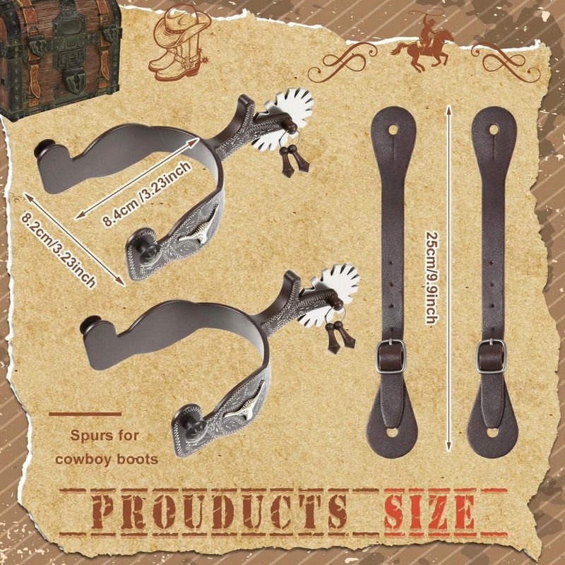 2 Pack Western Cowboy Spurs Paired with 2 Pcs 6