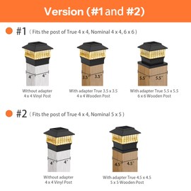 Involux Luces solares para poste de 50 lúmenes, 3000 K y 6000 K, para poste de madera de PVC y vinilo de 4 x 4 y 6 x 6 pulgadas, color negro, 1 paquete