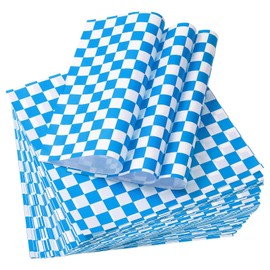 uxcell 200 Pcs Wax Paper Sheets for Food, 7 x 7 Inch Wrapping Paper Sheets, Pack Checkered Food Basket Liners, Grease Resistant Sandwich Baking Paper, Blue