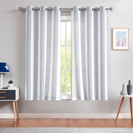 Central Park Blue White Stripe Farmhouse Curtains Semi-Sheer Rayon Blend Heavy Linen Texture Window Curtain Panel 6 Grommets Treatment for Living Room/Bedroom, Set of 2, 44" x 63" Each