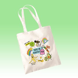 SmartyPants Positivi-TEA Tote Bag - Rainbow Cute Cartoon Avacado Pun Fun Daily Affirmation Positive Vibes Good Day Bee Kind Women's Fashion Cotton Shopper Present Gift (Natural)
