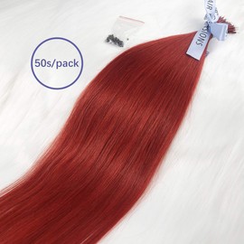 GOOFIT Nano Tip Hair Extensions Nano Beads Human Hair Remy Hair Nano Ring - 1g/s, 50s/pack - (22" #RED)