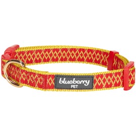 Blueberry Pet 4 Patterns Gold Metallic Thread Zigzag True Red Adjustable Dog Collar, Medium, Neck 14.5"-20"