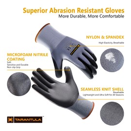 Tarantula Safety Work Gloves for General Purpose Nitrile Coated 24 pairs, Seamless Knit Breathable Nylon Glove with Black Micro-Foam Nitrile, X-Large