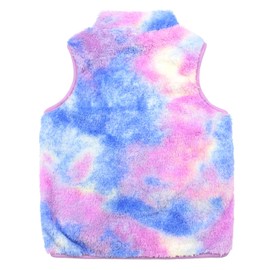 JESKIDS Girls Sherpa Fleece Vest Outwear Lightweight Solid Color Cute Jacket with Pockets 4-5 T Blue Purple Tie Dye