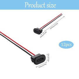 OMIGA USB Socket Installation Pack of 12 USB C Female with Snap Groove Buckle 2 Wire Micro USB C Female Installation for Panel Mounting
