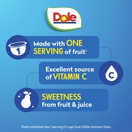 Dole Fruit Bowls Diced Pears in 100% Juice Snacks, 4oz 24 Total Cups, Gluten & Dairy Free, Bulk Lunch Snacks for Kids & Adults