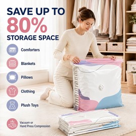 No-Pump Vacuum Storage Bags, Press & Seal Compression Bags, Space Saver, Reusable for Clothes, Bedding, Travel & Home Organization (2 Pcs,M:50 * 70 * 30cm)