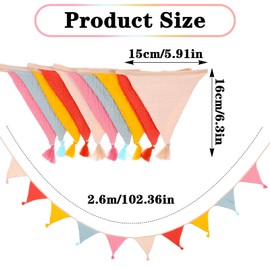 LIQWEI 1 PC Fabric Bunting Banner, 10 Pcs Double Triangle Flag Pennant Garland Garden Bunting, Outdoor Buntings Decorations Birthday Tassel Buntings for Nursery, Garden, Room Decoration