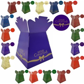 Festive Christmas Design Bouquet, Flower Box/Vase - Transportation Xmas Display Boxes (Merry Xmas Bow - Purple)