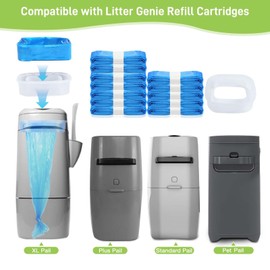 12 Pack Cat Litter Refill Bags, 100% Odor Lock Litter Refills Compatible with Litter Genie XL/Plus/Standard/Pet Pail (Included 1 Empty Refill Cartridge)