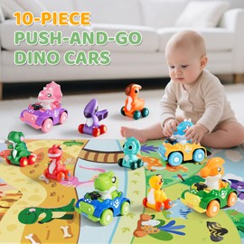 ALASOU 10 PCS Dinosaur Car Toys with Playmat/Storage Bag|Baby Toys for 1 2 Year Old Boy|1 Year Old Boy Gift for Infant 12 18 Months|First Birthday Gifts for Toddler 1-3