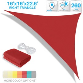 Patio Paradise Sun Shade Sail 16' x 16' x 22.6' Right Triangle Canopy Waterproof 260GSM UV Block Durable Awning Canopy Outdoor Garden Backyard Red