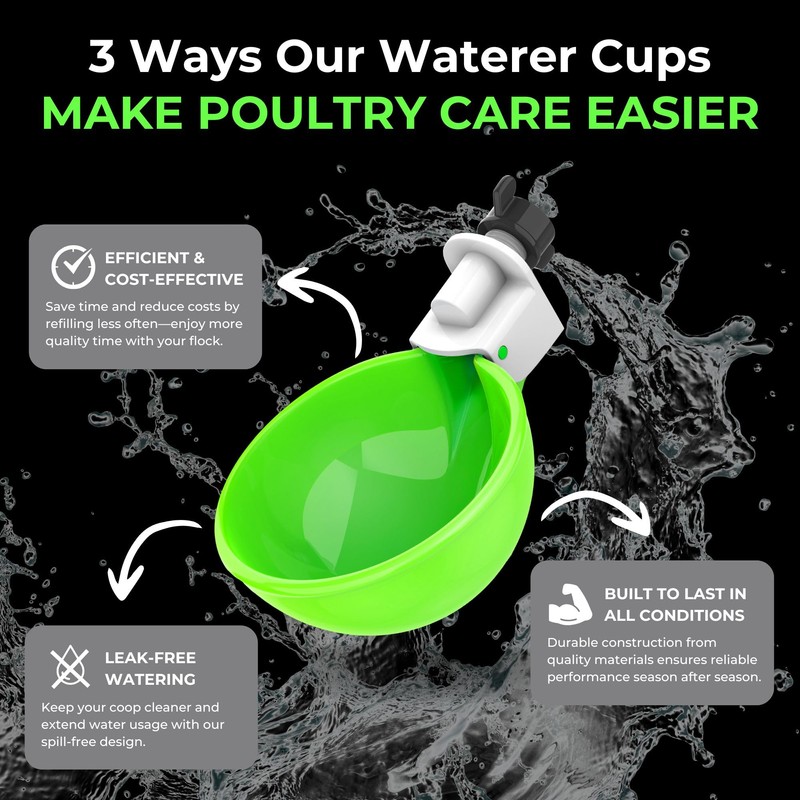 Lil'Clucker - Green Large Automatic Chicken Waterer Cups Suitable for