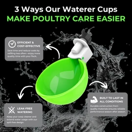 Lil'Clucker - Green Large Automatic Chicken Waterer Cups Suitable for Ducks, Geese, Turkeys, and Bunny Rabbit - Water Feeder Kit - Poultry Waterer - Pack of 8