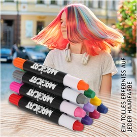 Magicat Premium Hair Chalk Set of 10 Washable Hair Chalk Pens and 5 Hair Bobbles I Ideal for Children and Teenagers I Fancy Dress Party Birthday I Hair Chalk for Girls and Boys