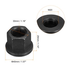 sourcing map M20 Flange Hex Nuts, 2pcs Grade 8.8 Carbon Steel Black Oxide Finished Hex Flange Nuts for Machinery
