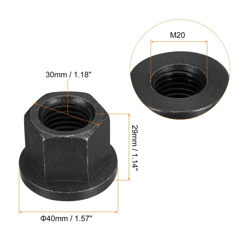 sourcing map M20 Flange Hex Nuts, 2pcs Grade 8.8 Carbon