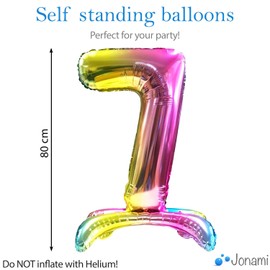 Jonami Luftballon 7. Geburtstag Zahl 7 Mehrfarbig Stehende Foil XXL Riesen Folienballon 82cm Geburtstagsdeko Ballon Zahl Deko zum Geburtstag.