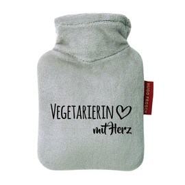 Huuraa Taschenwärmer Vegetarierin mit Herz Geschenk 0,2 Liter Grey Mini Veloursbezug Vegetarierin Geschenkidee