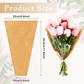 JarThenaAMCS 50Pcs Valentine's Day Flower Wrapping Bags Mother's Day Kraft Paper Clear Floral Packing Sleeves Bouquet Bags for Teacher Graduation Wedding Birthday Gift, 17.9 x 9.8 x 3.9 Inch