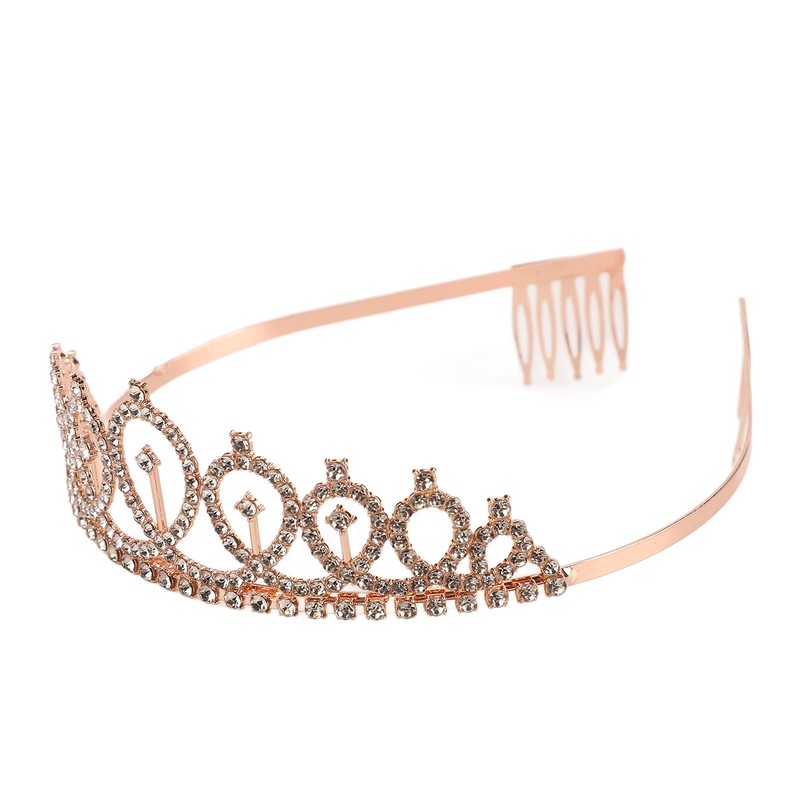 2 Sets Bridal Sash Rhinestone Tiara Kit Shiny Rose Gold
