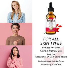 Rosehip Oil 60ml, 100% Pure & Natural Rosehip Oil for Face, Body, Hair, Skin & Hand, Can Be Used on Face Moisturizer, Anti-Aging, Dry Skin Relief, Hair Care. (1Pack-2.02fl.oz)