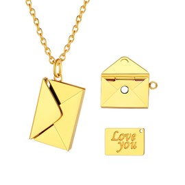 U7 Gold Locket for Women 14K Gold Plated Romantic Love Letter Necklace Envelope Pendant Lovers Gift
