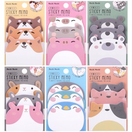 Yelltale Cute Sticky Notes, 6 Pack 270 Sheets Mini Kawaii Cartoon Animal Sticky Notes, Animals Shape Cartoon Notes Self-Stick Memo Pads, Party Favors for Kids