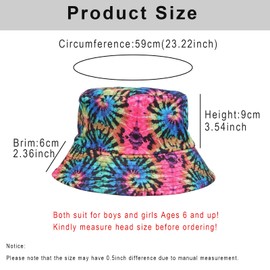 Bucket Hat Reversible Packable Tie Dye Hats Double Side Reversible Beach Sun Kids Hats (B)