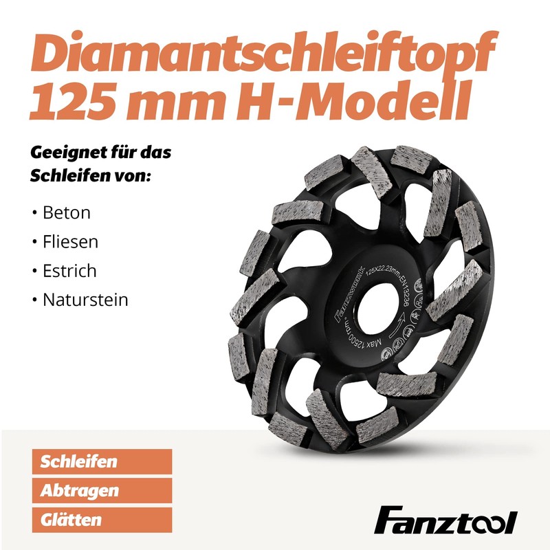 FANZTOOL Premium Diamond Cup Wheel Abrasive 125 mm x 22.2