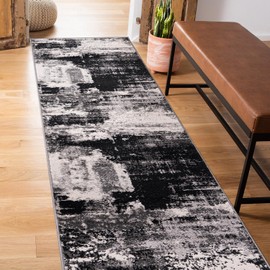 Rugshop Modern Abstract Design Non Shedding Soft Ideal for Living Room,Bedroom,Kitchen Runner Rug 2' x 7' Black
