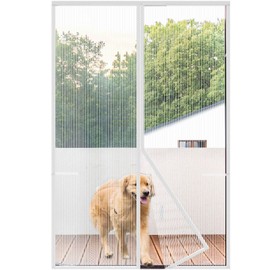 Risareyi Magnetic Screen Door Heavy Duty, Front Door Screen Magnetic Closure Thicken Tear-Resistant Mesh Keep Bugs Out, White - Net Curtain Itself Size 40" x 98"