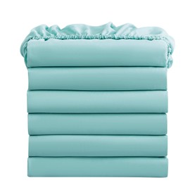 FreshCulture Twin Fitted Sheets, Bulk Pack of 6, Deep Pocket, Soft Microfiber Bottom Sheets for Home, Salons, Hotels, Twin Size Fitted Sheets Only (Spa Blue)