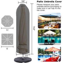 PATIO PLUS Protective Cover for Parasols, with Zip, Protective Cover 2 to 3 m Large Parasol Cover, Weatherproof, Windproof and Snow-Proof Outdoor for Cantilever Parasol, Black, 190 x 25/50 cm